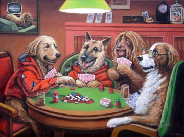 Dogs Playing Poker 3 facetious humor pets Oil Paintings